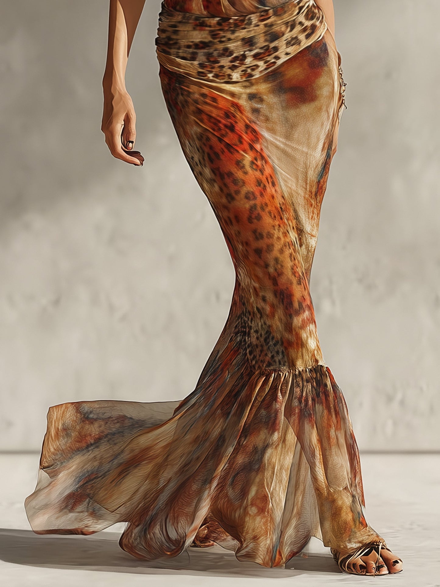Brown Gradient Leopard Print Bodycon Dress